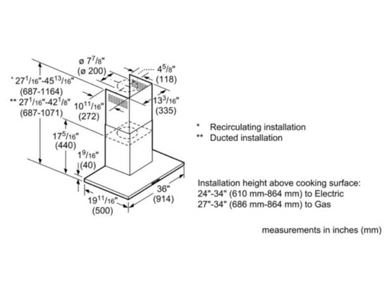 36" Bosch 500 Series Box Canopy Chimney Hood Stainless Steel - HCB56651UC