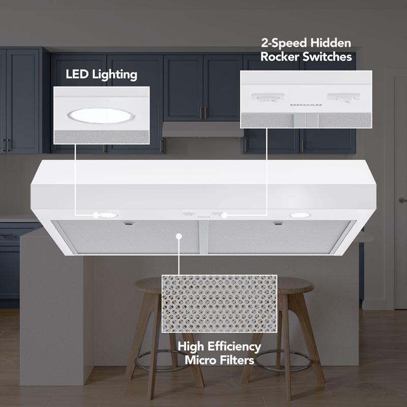 30" Broan Under Cabinet Range Hood in White - GLA1303WW