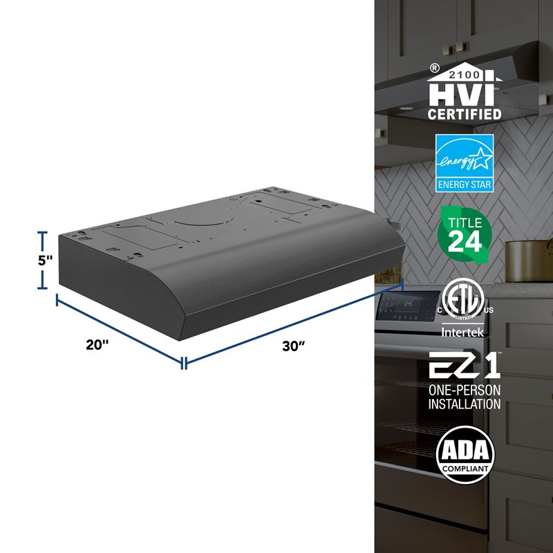 30" Broan Under Cabinet Range Hood in Black Stainless Steel - MTR1303BLS