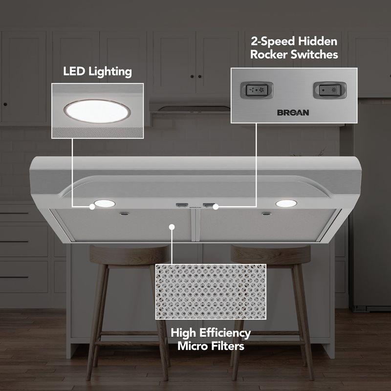 30" Broan ALT1 Series 350 MAX Blower CFM Under-Cabinet Range Hood - ALT1303SS