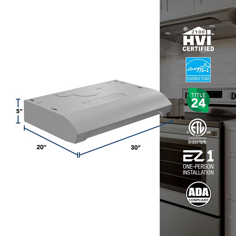 30" Broan ALT1 Series 350 MAX Blower CFM Under-Cabinet Range Hood - ALT1303SS