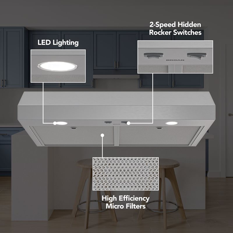 42" Broan Glacier Series Under Cabinet Range Hood in Stainless Steel - GLA1423SS
