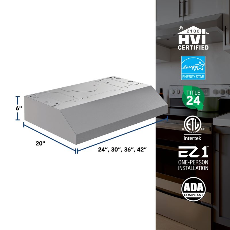 42" Broan Glacier Series Under Cabinet Range Hood in Stainless Steel - GLA1423SS