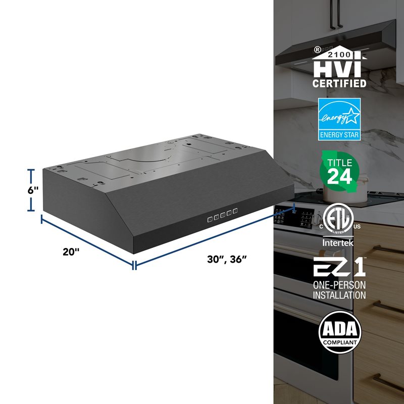 36" Broan Glacier Series Under Cabinet Range Hood in Black Stainless Steel - GLA2363BLS