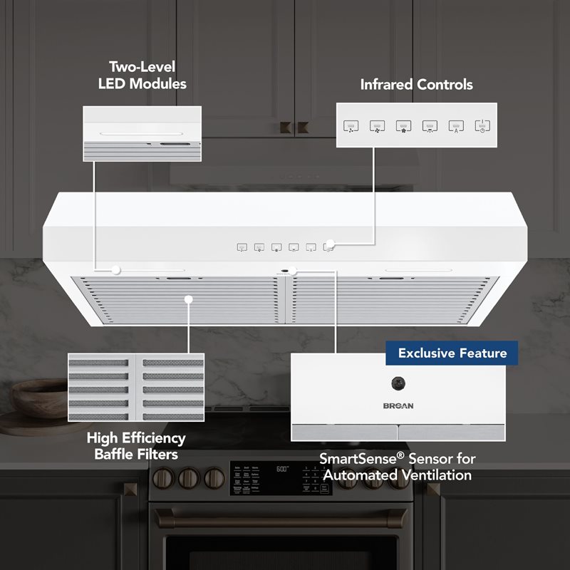 30" Broan Glacier Series Under Cabinet Range Hood in White - GLA3304WW