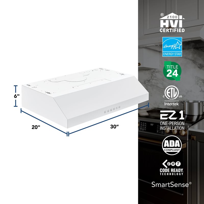 30" Broan Glacier Series Under Cabinet Range Hood in White - GLA3304WW