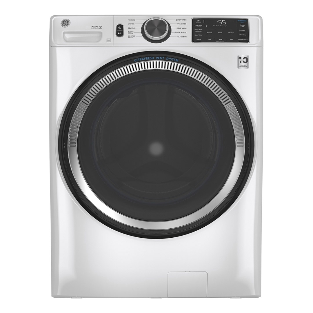 28" GE 5.5 Cu. Ft. (IEC) Washer 7.8 Cu. Ft. Dryer and Stacking Kit - GFA28KITN-GFW550SMNWW-GFD55ESMNWW