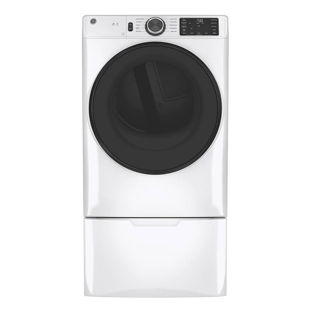 28" GE 5.5 Cu. Ft. (IEC) Washer 7.8 Cu. Ft. Dryer and Stacking Kit - GFA28KITN-GFW550SMNWW-GFD55GSSNWW