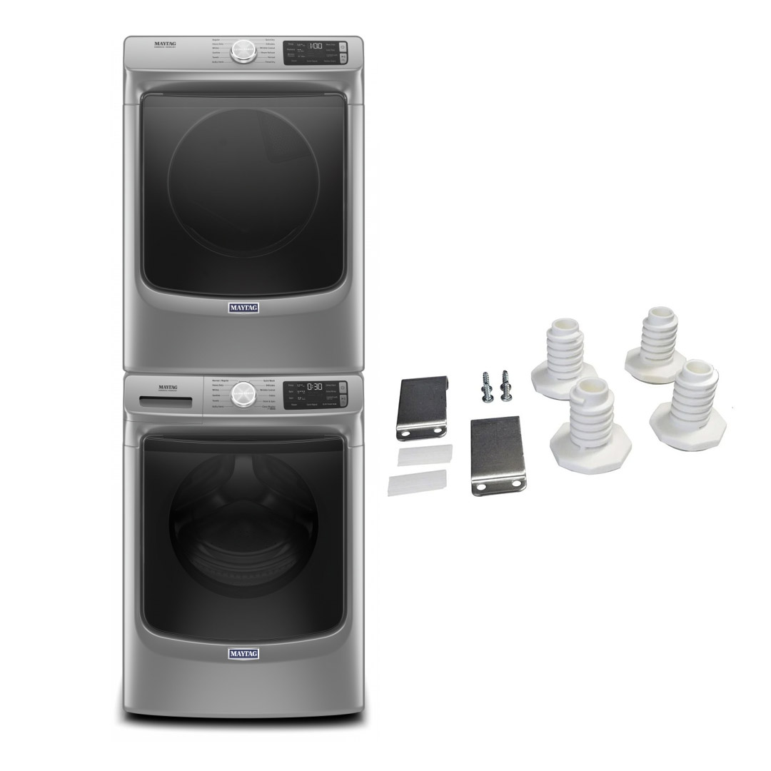 27" Maytag 5.5 Cu. Ft. Front Load Washer 7.3 Cu. Ft. Electric Dryer and Stacking Kit - W10869845-MHW6630HC-YMED6630HC