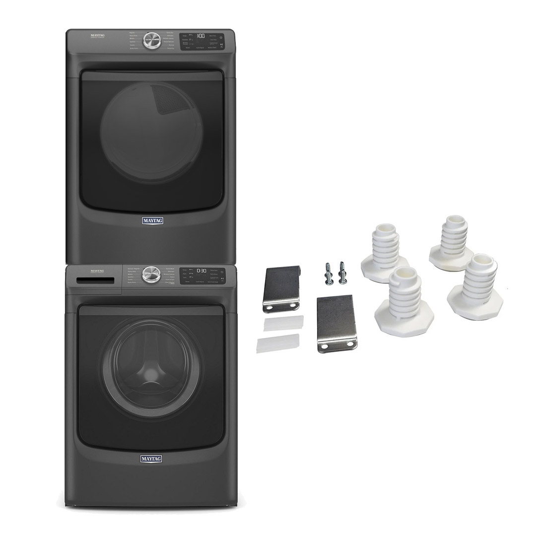 27" Maytag 5.5 Cu. Ft. Front Load Washer  7.3 Cu. Ft. Dryer and Stacking Kit - W10869845-MHW6630MBK-YMED6630MBK
