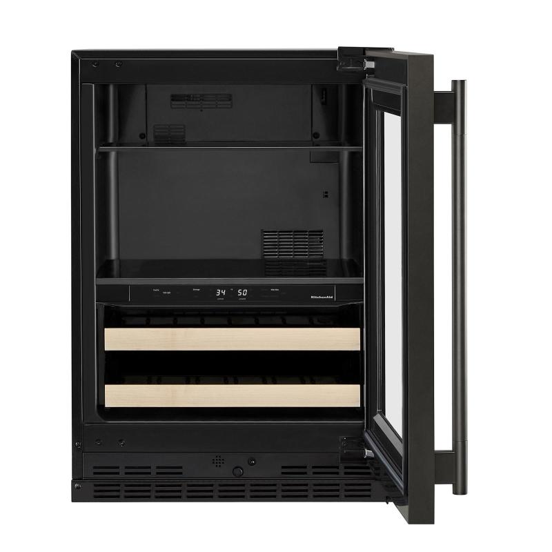 24" KitchenAid Beverage Center with Glass Door and Wood-Front Racks - KUBR524SBE