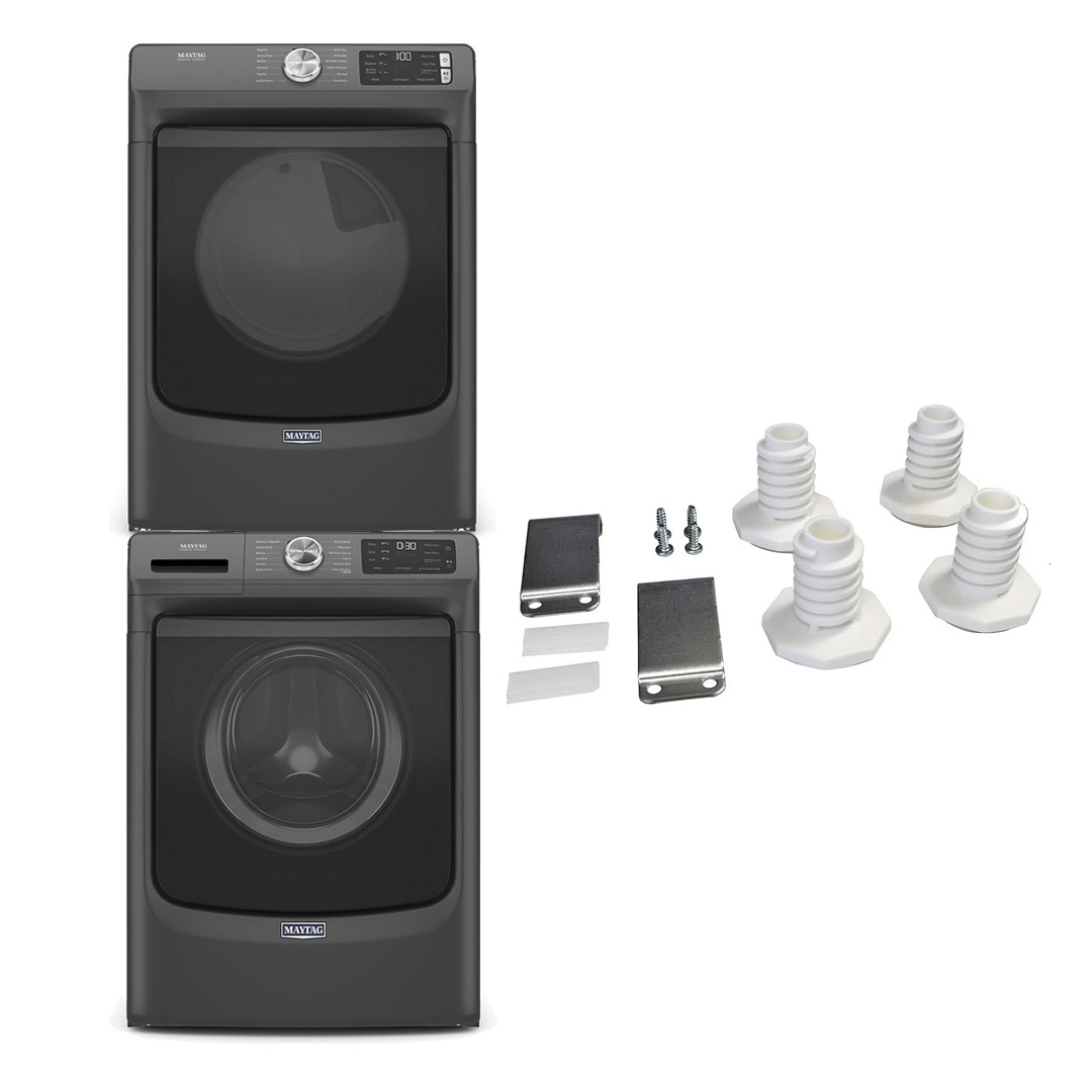 27" Maytag 5.5 Cu. Ft. Front Load Washer  7.3 Cu. Ft. Dryer and Stacking Kit - W10869845-MHW6630MBK-MGD6630MBK