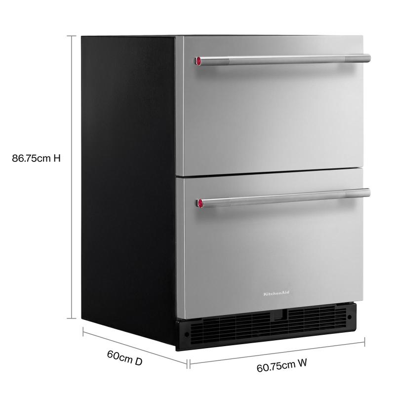 24" KitchenAid Stainless Steel Undercounter Double-Drawer Refrigerator - KURT524SSB
