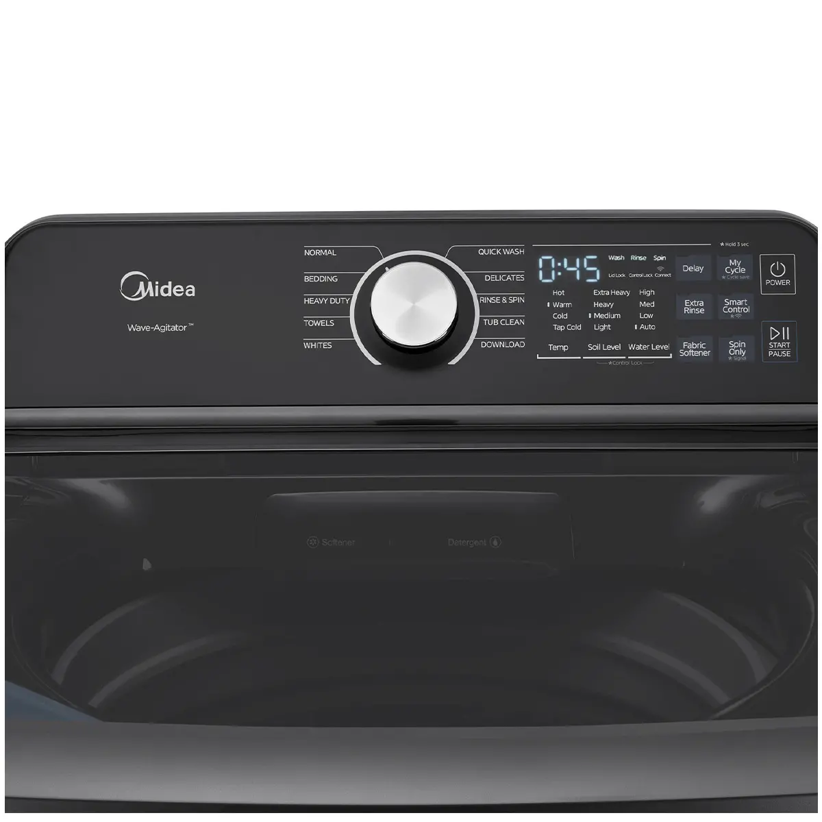 27" Midea 5.2 Cu. Ft. Top Load Smart Wave Impeller Washer in Black - MLTW52M2BGG
