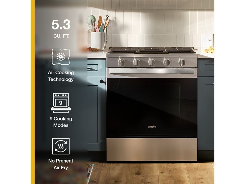 30" Whirlpool 5 Cu. Ft. Gas Range with Air Cooking Technology - WSGS5030SW