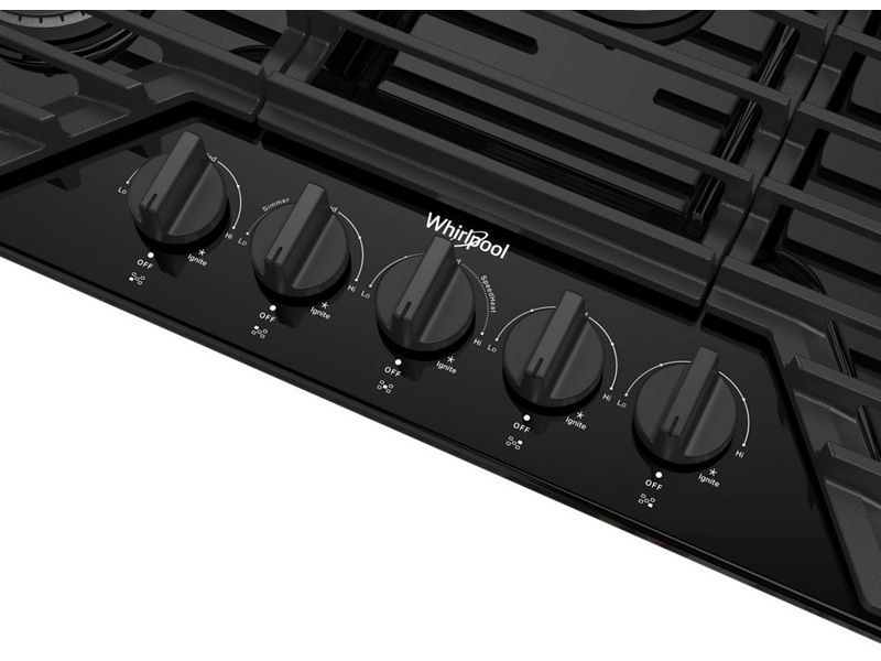 36" Whirlpool Gas Cooktop with EZ-2-Lift Hinged Cast-Iron Grates - WCGK5036PB