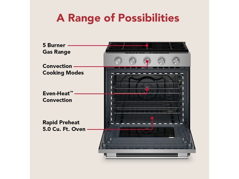 30" KitchenAid 5.0 Cu. Ft. Smart Slide-in Gas Range - KSGS330SPS