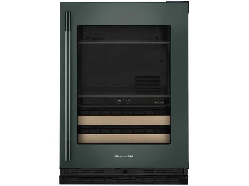 24" KitchenAid Beverage Center with Glass Door and Wood-Front Racks - KUBR524SJP