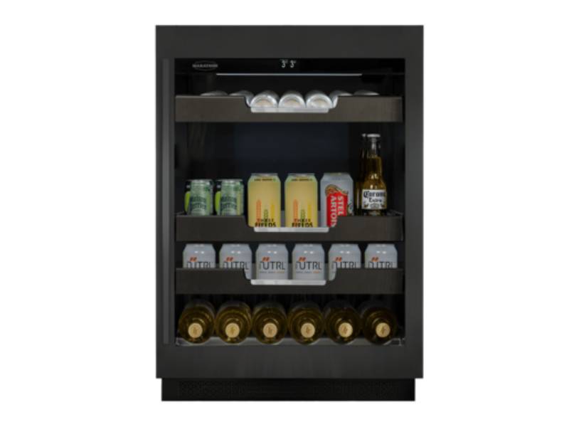 24" Marathon Built-in Single Zone Beverage Cooler in Black Steel - M4-100BLS