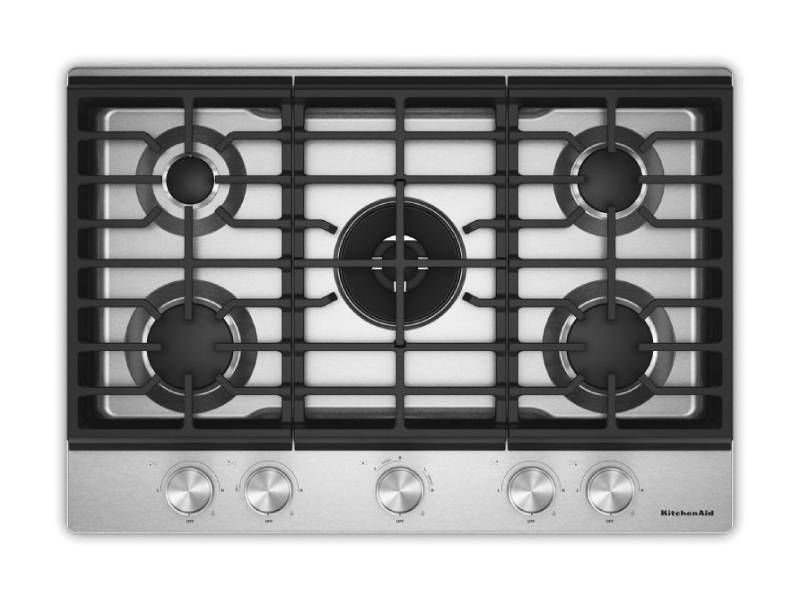 30" KitchenAid Gas-on-Metal Cooktop with an Integrated Wok Grate - KCGK530SSS