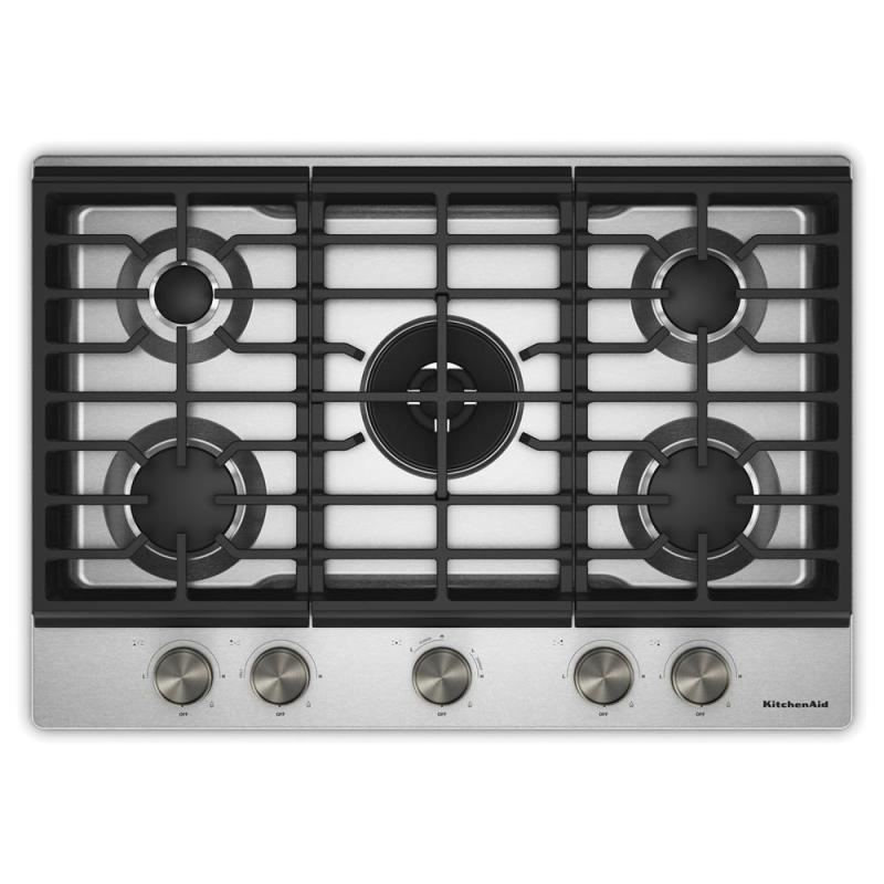 30" KitchenAid Gas-on-Metal Cooktop with an Integrated Wok Grate - KCGK530SSS
