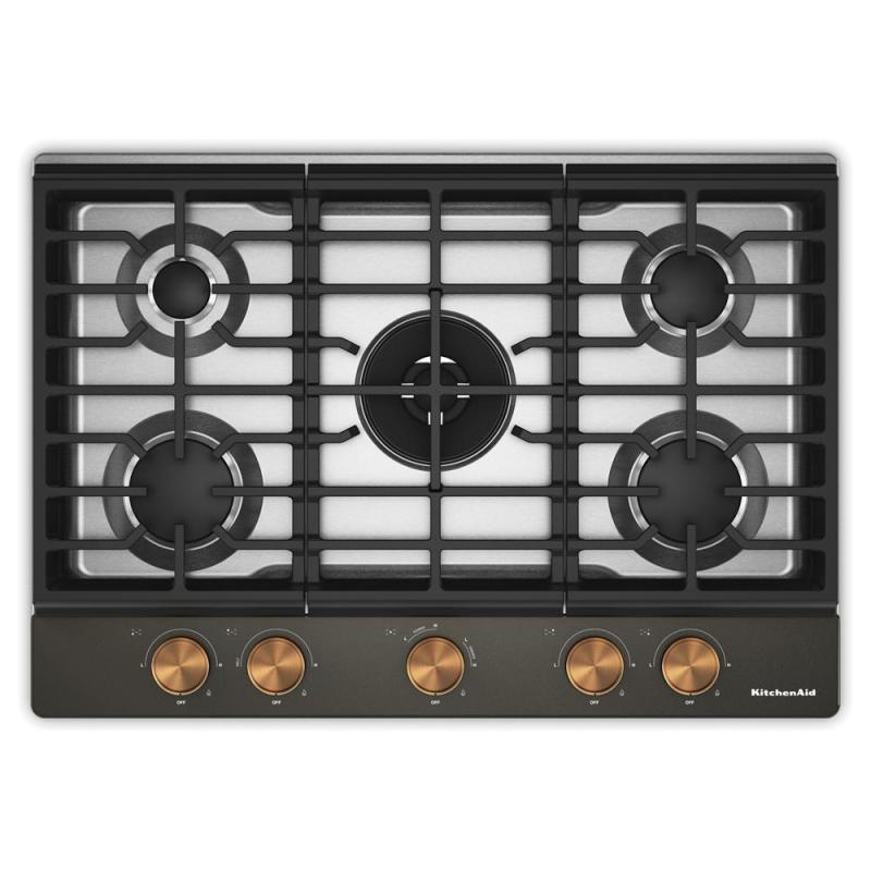 30" KitchenAid Gas-on-Metal Cooktop with an Integrated Wok Grate - KCGK530SBE