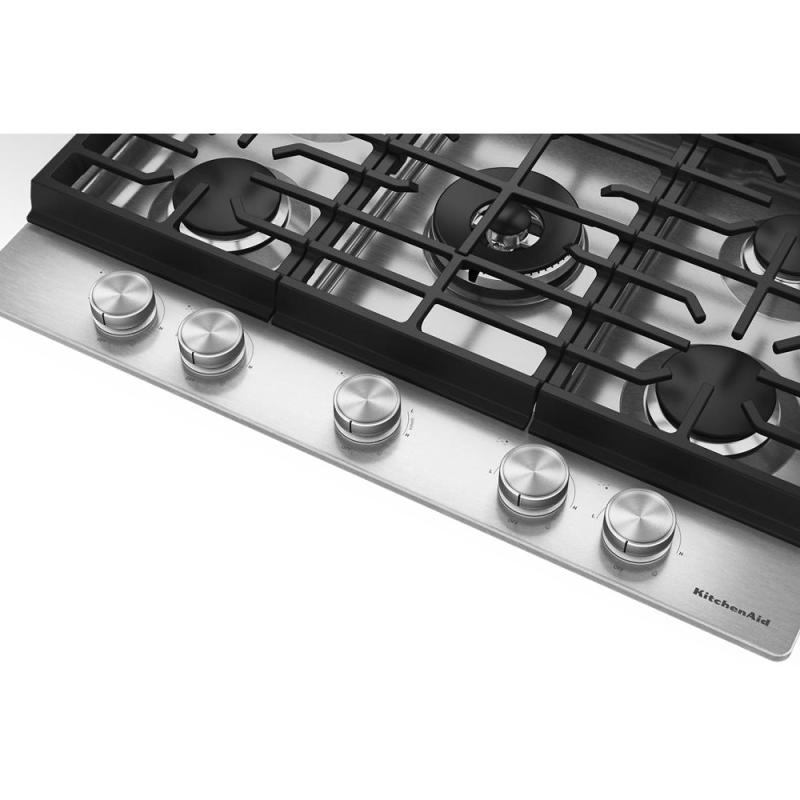 30" KitchenAid Gas-on-Metal Cooktop with an Integrated Wok Grate - KCGK730SSS