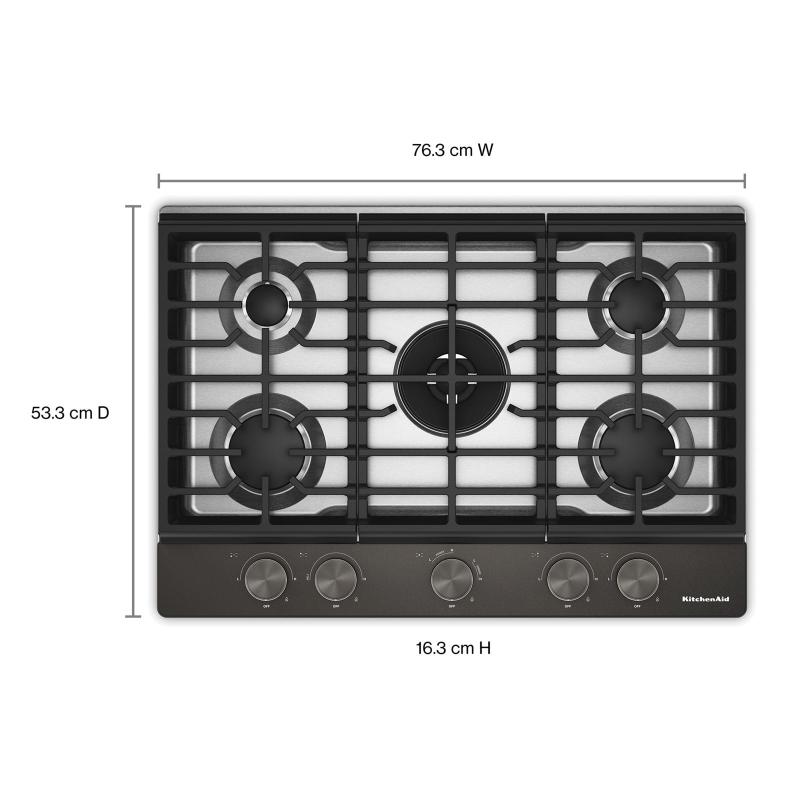 30" KitchenAid Gas-on-Metal Cooktop with an Integrated Wok Grate - KCGK730SBE