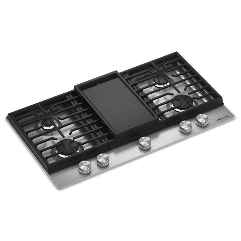 36" KitchenAid Gas-on-Metal Cooktop with an Integrated Wok Grate - KCGK736SSS