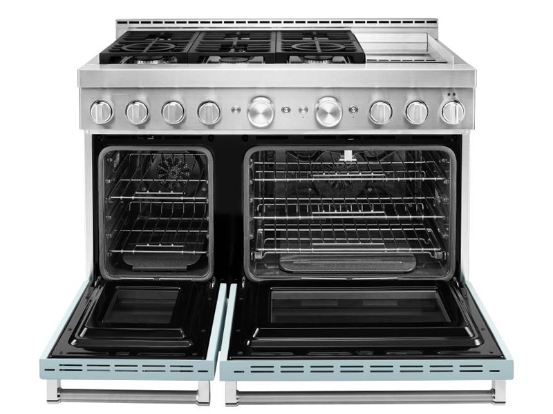 48" KitchenAid 6.3 Cu. Ft. Misty Blue Gas Sealed Burner Range With Griddle - KFGC558JMB