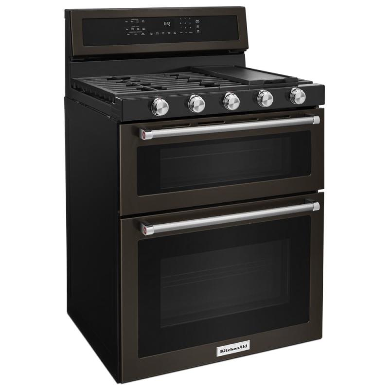 30" KitchenAid 6 Cu. Ft. Double Oven Convection Gas Range With 5 Burner - KFGD500EBS