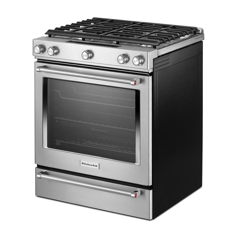 30" KitchenAid 6.5 Cu. Ft. 5 Burner Front Control Gas Convection Range With Baking Drawer - KSGB900ESS