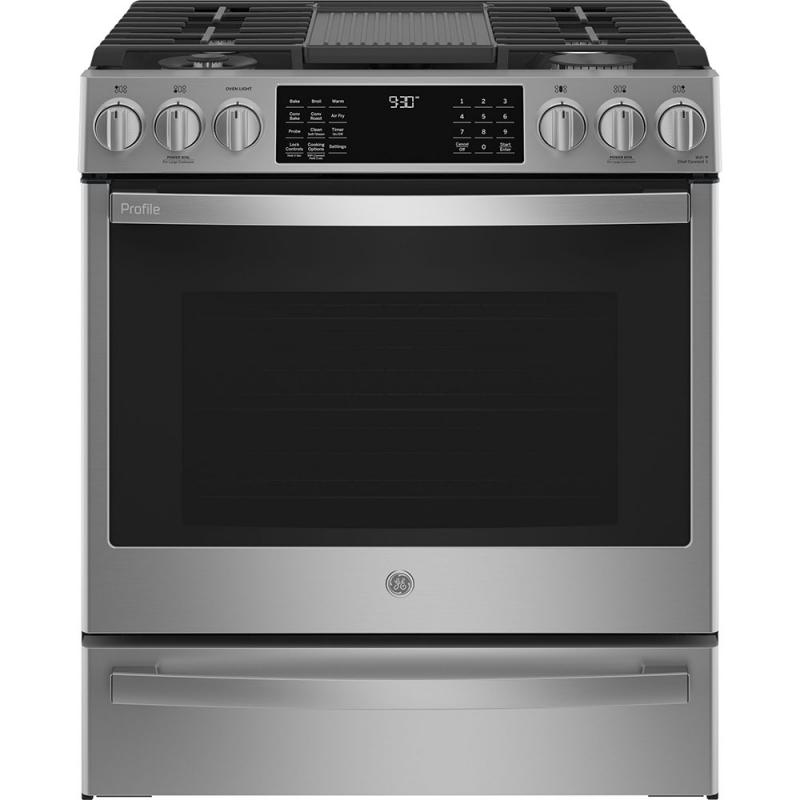 30" GE Profile 5.6 Cu. Ft. Slide-In Convection Gas Range With WiFi Connect In Stainless Steel - PCGS930YPFS